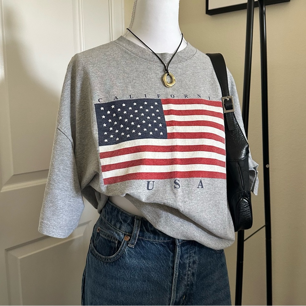 Alstyle Gray California USA Flag Tee
